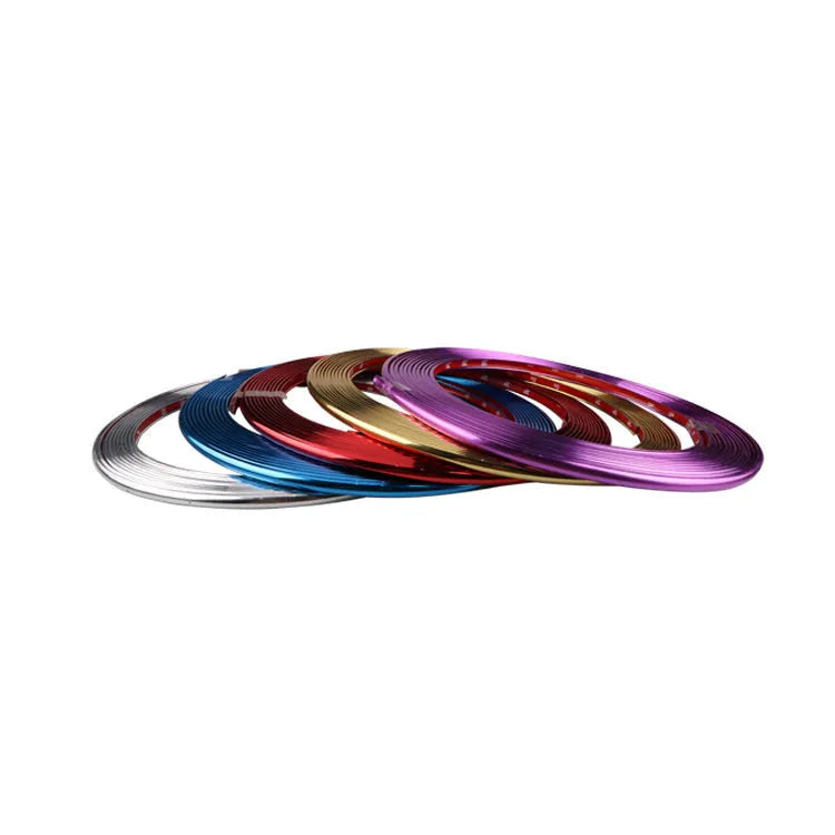 Electroplated purple PVC wheel protection trim strip on car alloy wheel