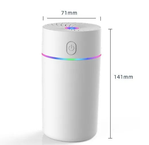 Car USB mini humidifier in black or white with battery or plug-in power options