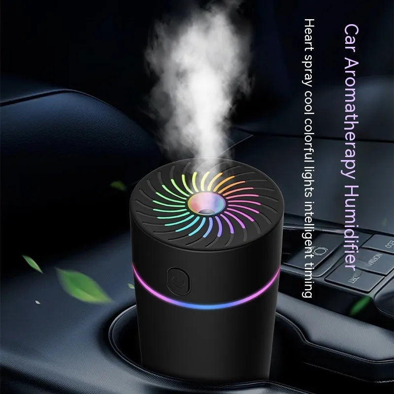Car USB mini humidifier in black or white with battery or plug-in power options