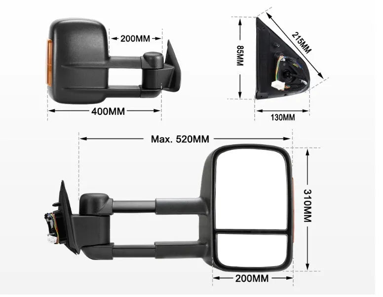 Black exterior rear vision mirror with integrated indicator light for Nissan NP300 D23 2015-onwards