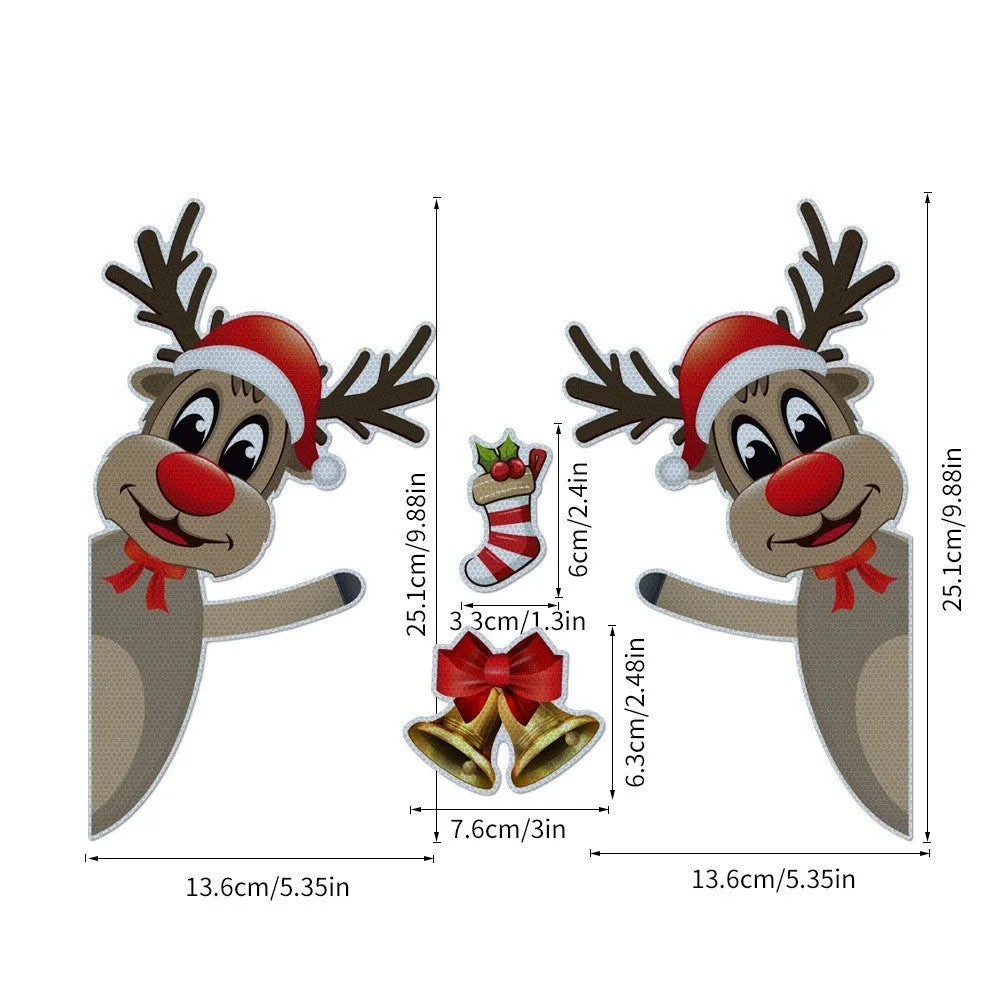 Christmas elk bell magnetic luminous reflective bumper stickers in cartoon style for vehicle decoration