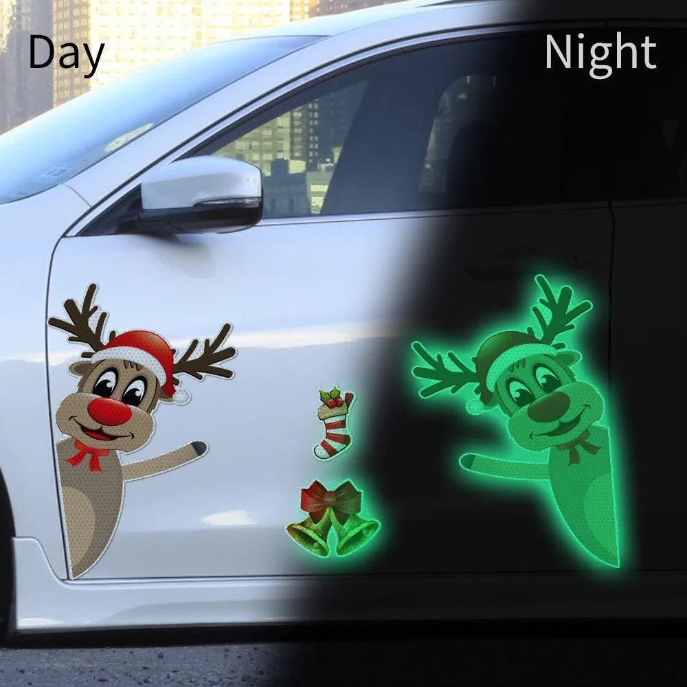 Christmas elk bell magnetic luminous reflective bumper stickers in cartoon style for vehicle decoration