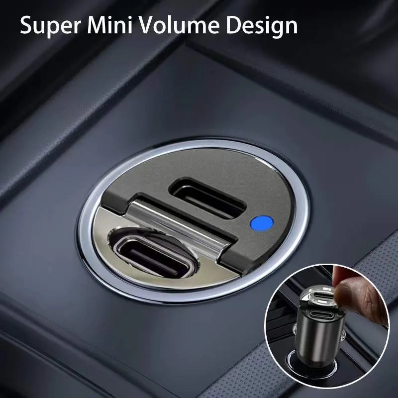 Mini 30W car cigarette lighter charger with zinc alloy body for fast PD and QC charging