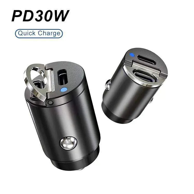 Mini 30W car cigarette lighter charger with zinc alloy body for fast PD and QC charging