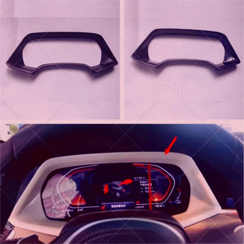 ABS plastic decorative dashboard frame for a BMW X5L in Carbon Fibre and Peach Wood finishes