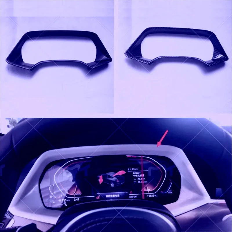 ABS plastic decorative dashboard frame for a BMW X5L in Carbon Fibre and Peach Wood finishes