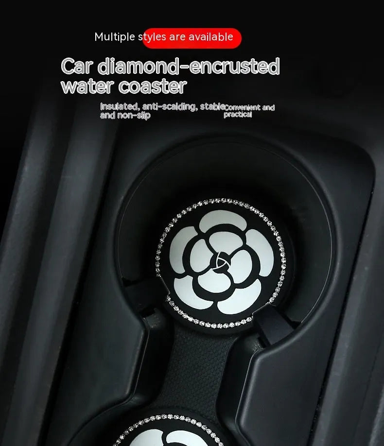 Plastic car cup mat coaster with universal fit and non-slip PVC base in four pattern designs