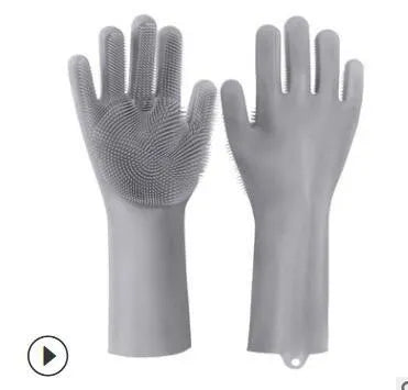 Silicone heat-resistant cleaning gloves with sponge surface in various colour options