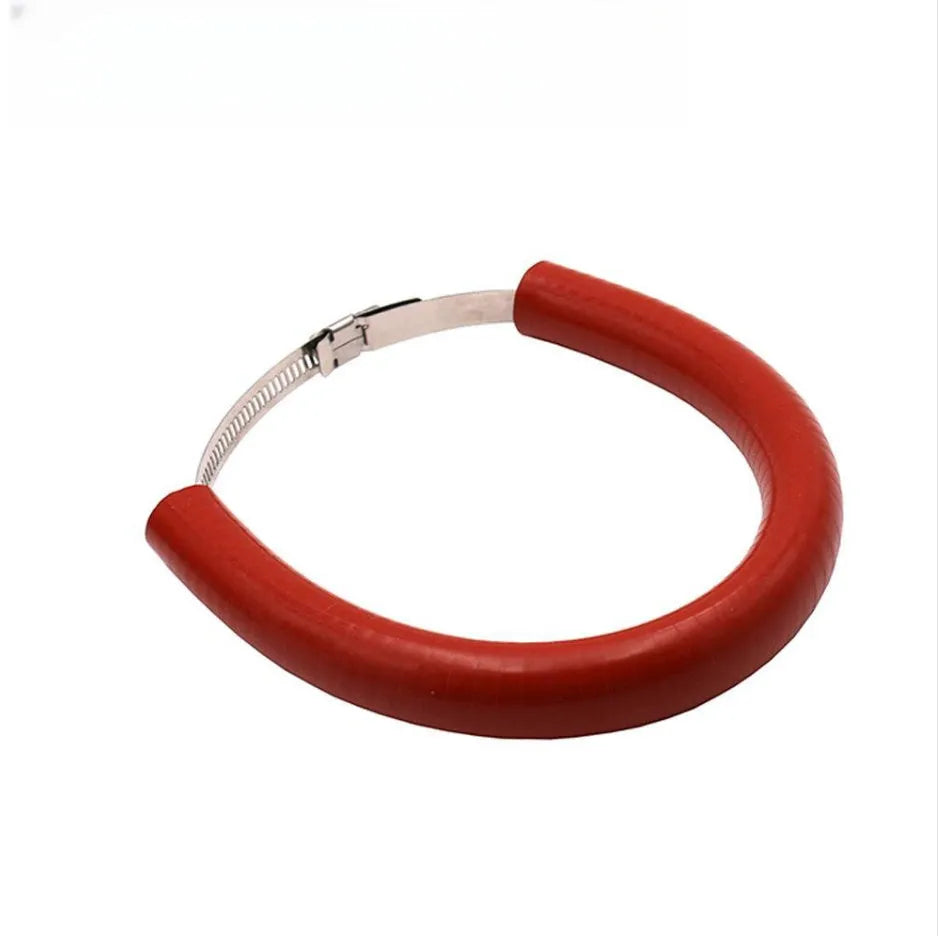 Universal motorcycle exhaust pipe gasket in black, blue, and orange colours