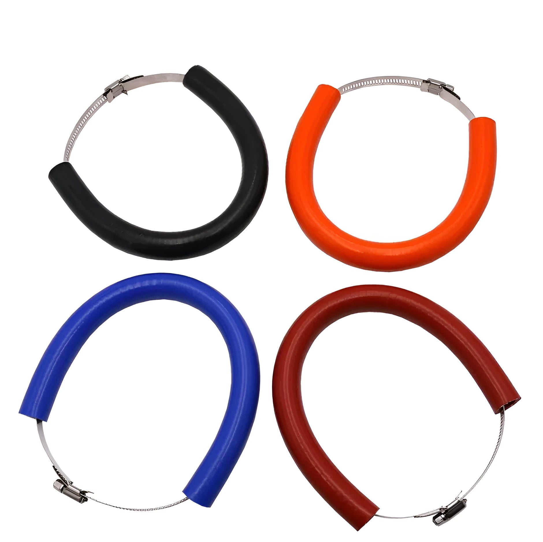 Universal motorcycle exhaust pipe gasket in black, blue, and orange colours