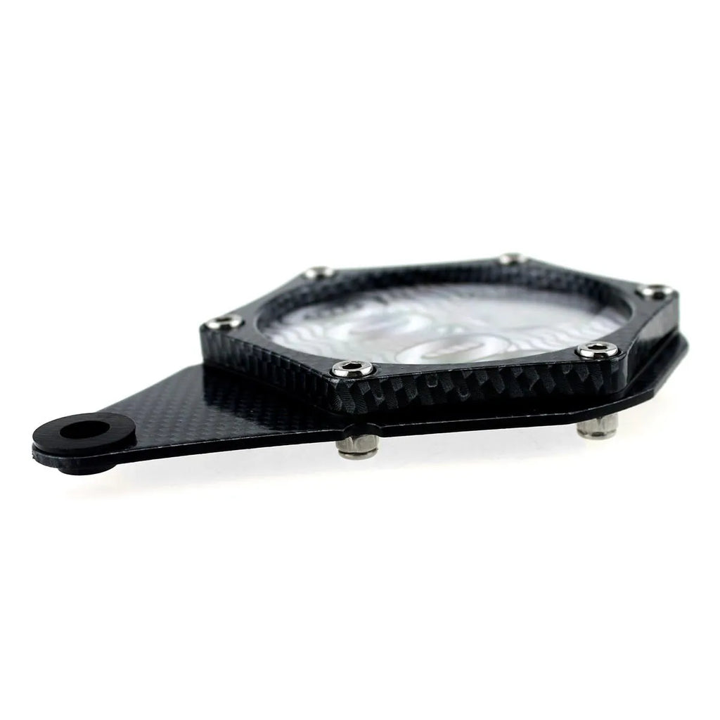 Black carbon fibre pattern motorcycle fuel cap seal with anti-theft hex screw