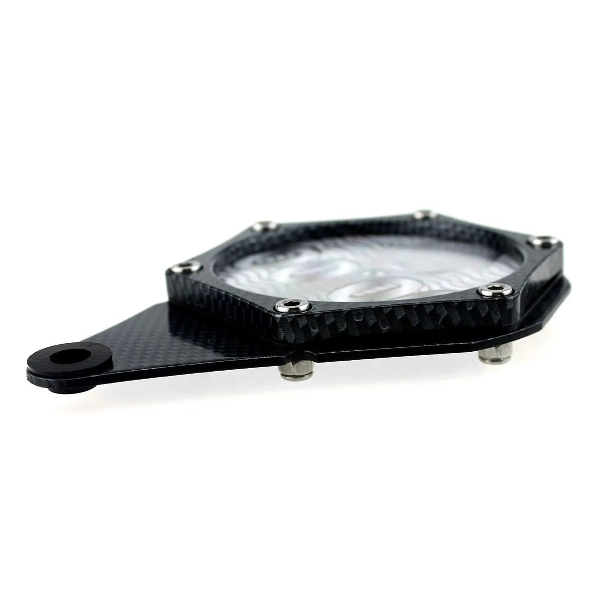 Black carbon fibre pattern motorcycle fuel cap seal with anti-theft hex screw