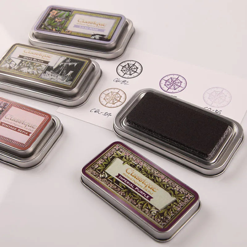 Rectangular oily stamp pad for DIY rubber stamps in five colours with quick-drying ink