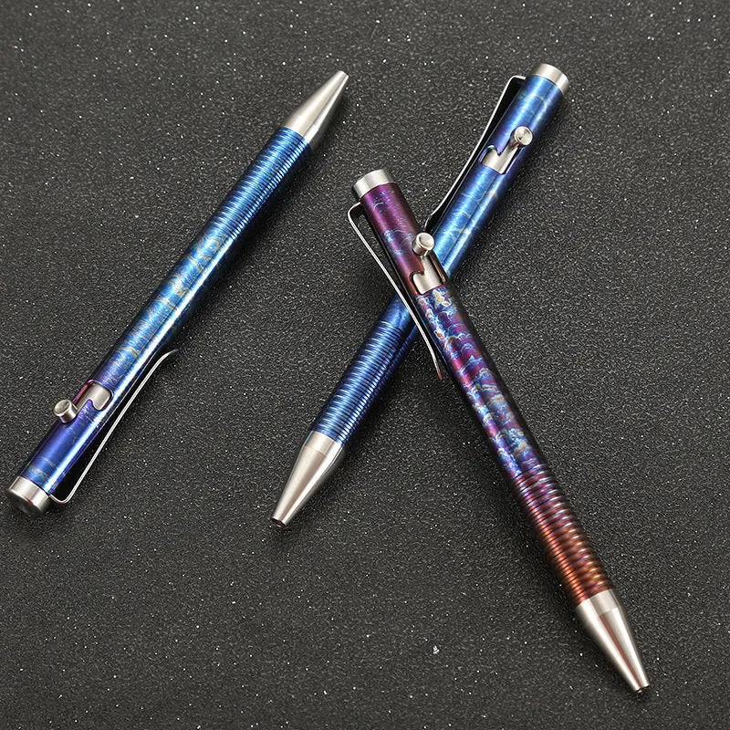 Titanium alloy bolt action ball pen with gun bolt handle and phantom colour finish.