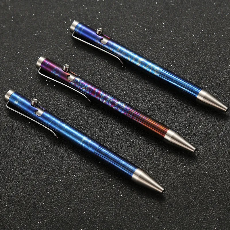 Titanium alloy bolt action ball pen with gun bolt handle and phantom colour finish.