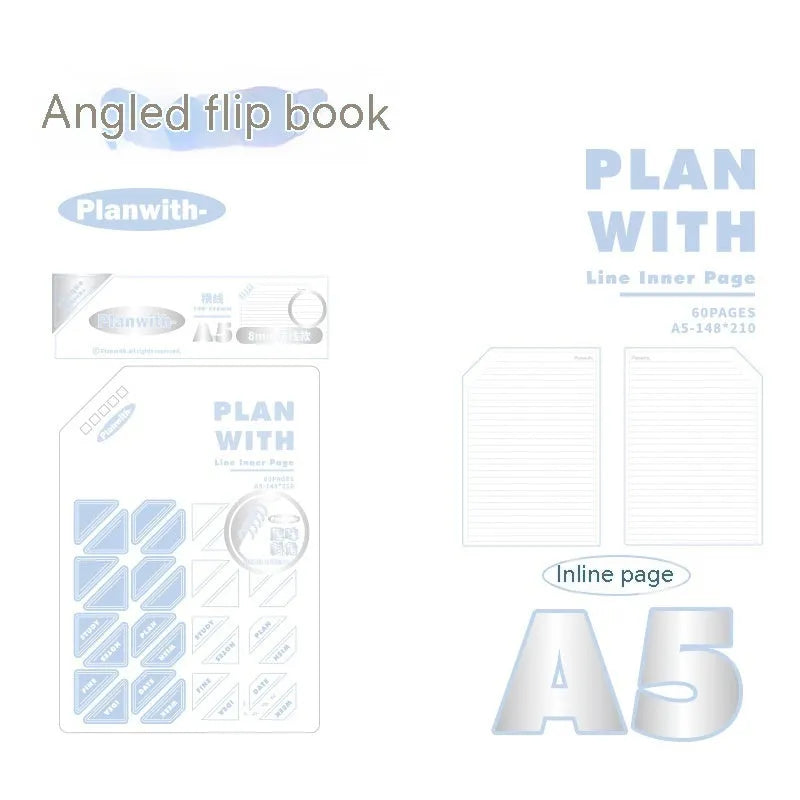 Oblique angle artsy Ins Style Salt student draft notebook showing cover options in white and plaid blue