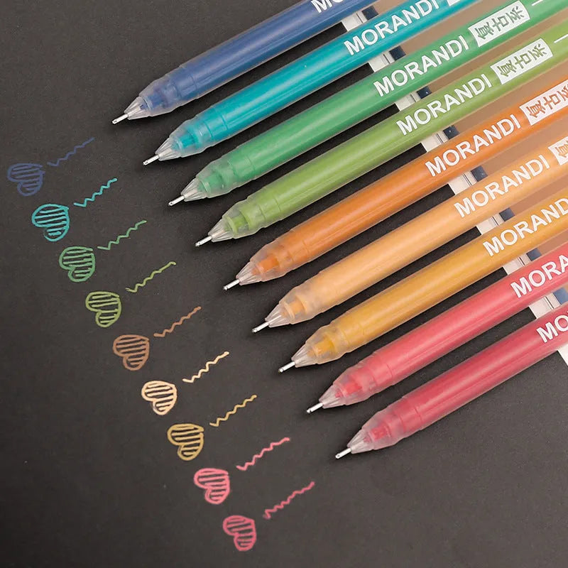 Retro gel pen set with nine 0.5mm needle tip pens in Japanese-inspired colours