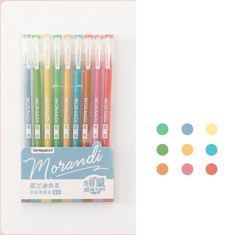 Retro gel pen set with nine 0.5mm needle tip pens in Japanese-inspired colours