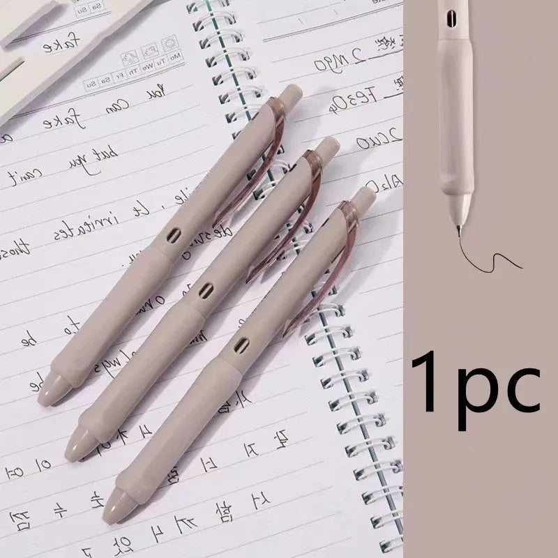 Macaron Colour Press Gel Pen with 0.5mm tip in smoked white, brown, or pink options.