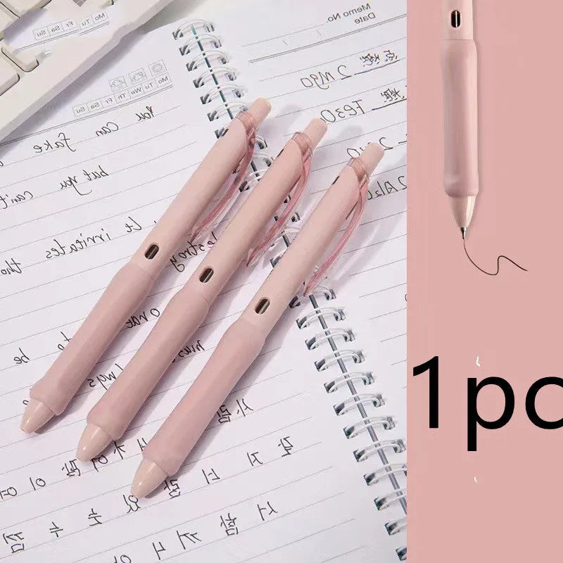 Macaron Colour Press Gel Pen with 0.5mm tip in smoked white, brown, or pink options.