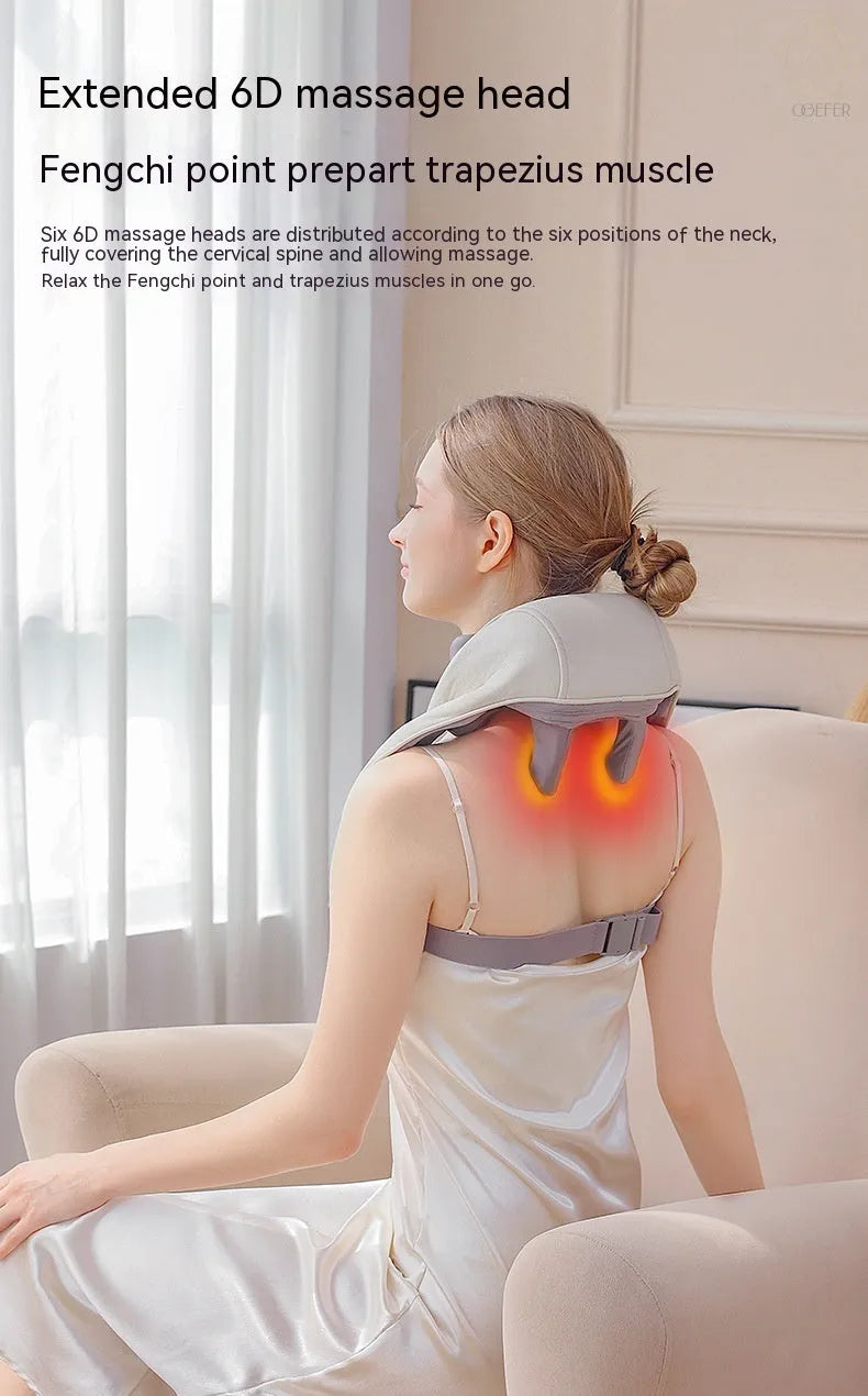 Creamy white rechargeable shoulder and neck massage instrument with USB cable.