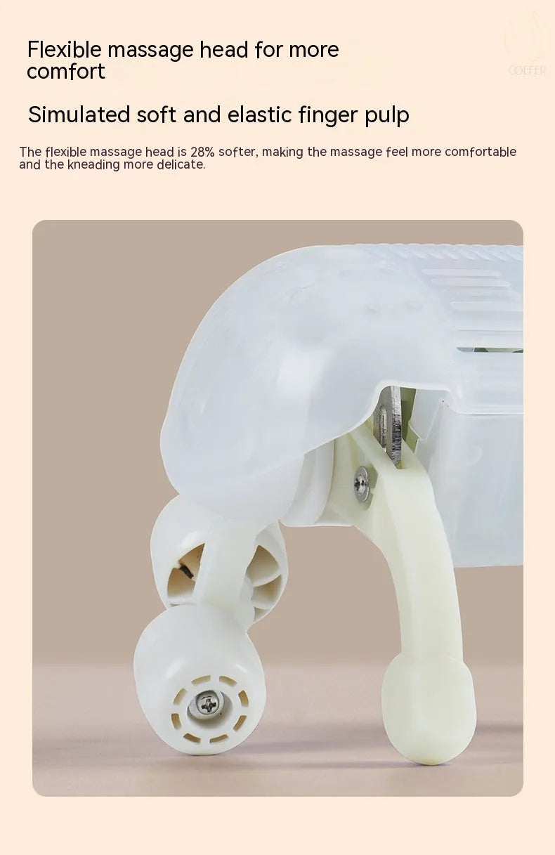 Creamy white rechargeable shoulder and neck massage instrument with USB cable.