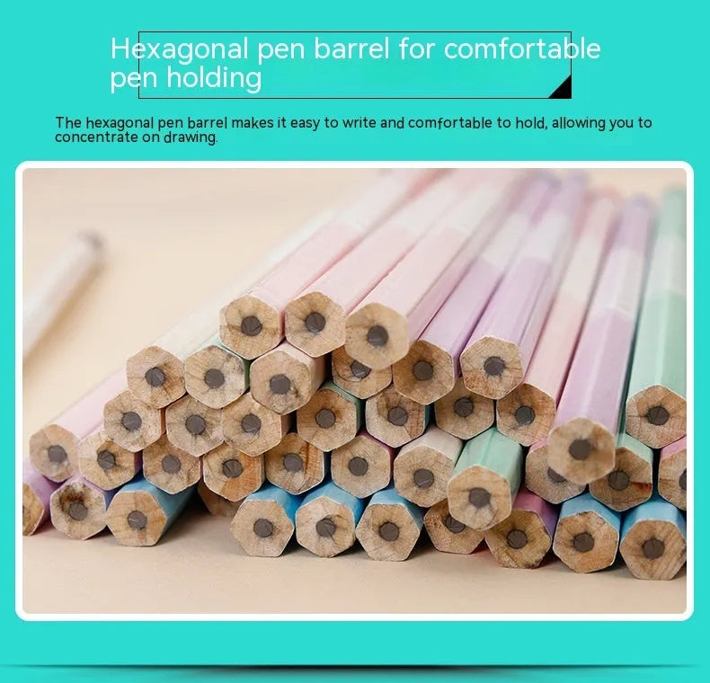 Basswood hexagonal thermal transfer pencil with HB graphite refill showing six-angle design