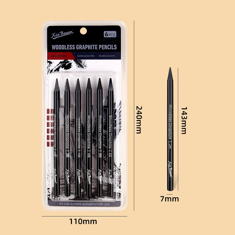Wood-free graphite sketching pencils set with six different grade markings