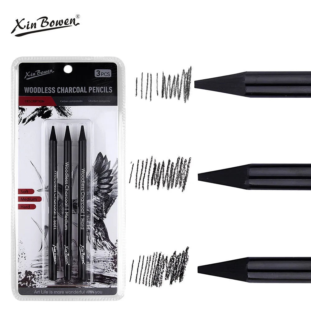Wood-free graphite sketching pencils set with six different grade markings
