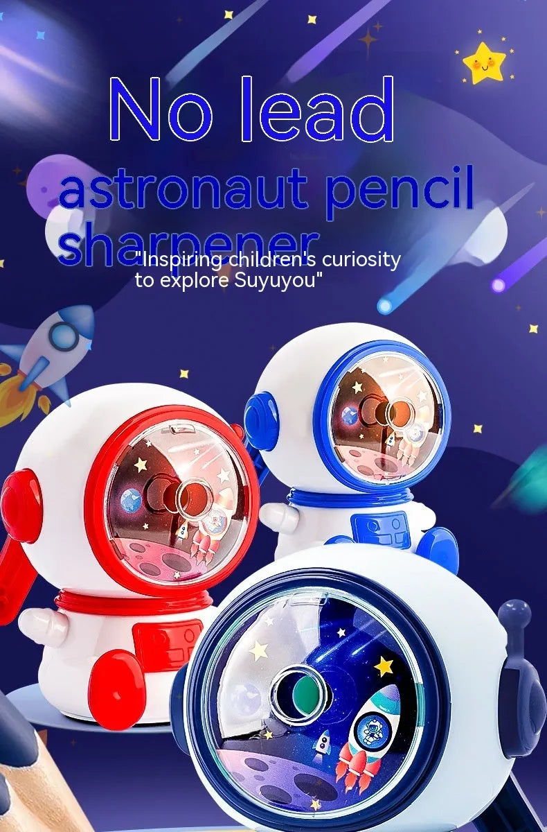 Blue astronaut cartoon manual pencil sharpener with anti-jam mechanism for 2mm leads