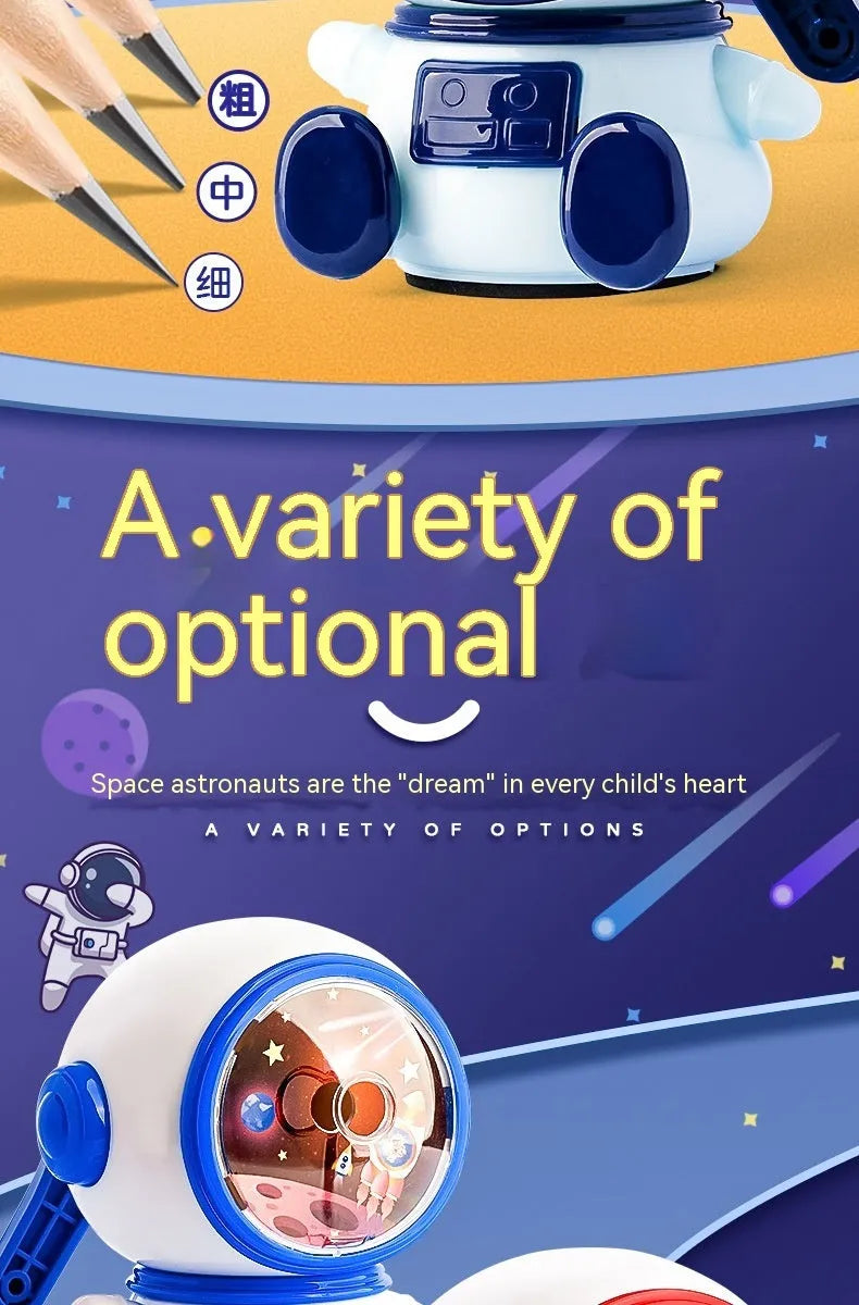 Blue astronaut cartoon manual pencil sharpener with anti-jam mechanism for 2mm leads