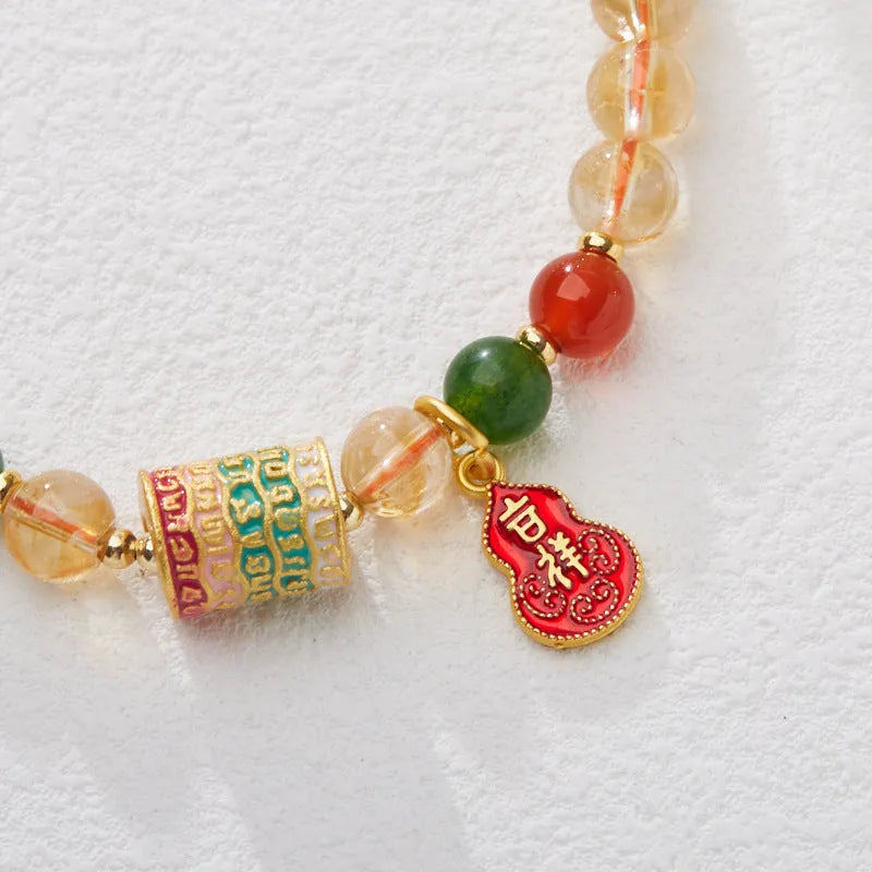 Hand-woven citrine five-sutra bracelet with 6mm geometric crystal beads
