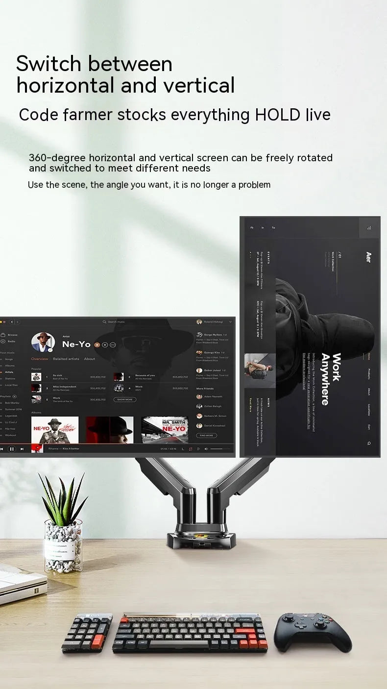 Dual screen monitor bracket with lifting mechanism for height adjustment