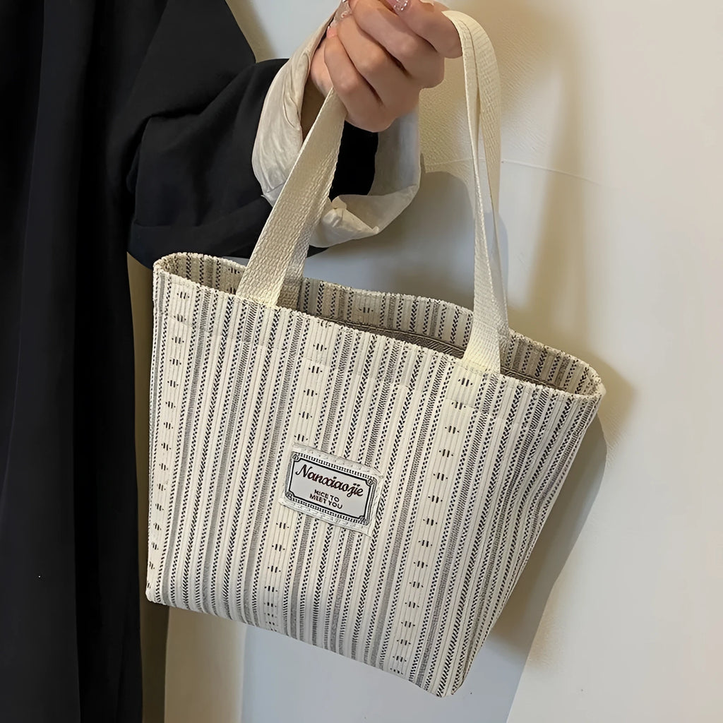 Japanese style corduroy tote bag in dark brown colour with large capacity interior