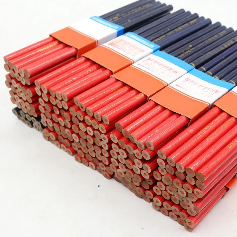 Red and blue two-colour carpenter's pencil with wooden casing, round hexagonal profile, 10-piece pack