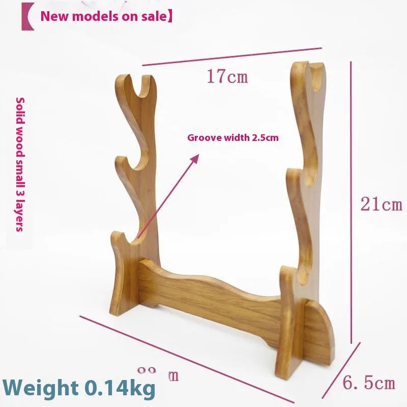 Chinese style handmade wooden bracket shelf in a natural finish, showing multi-layer design for wall display.
