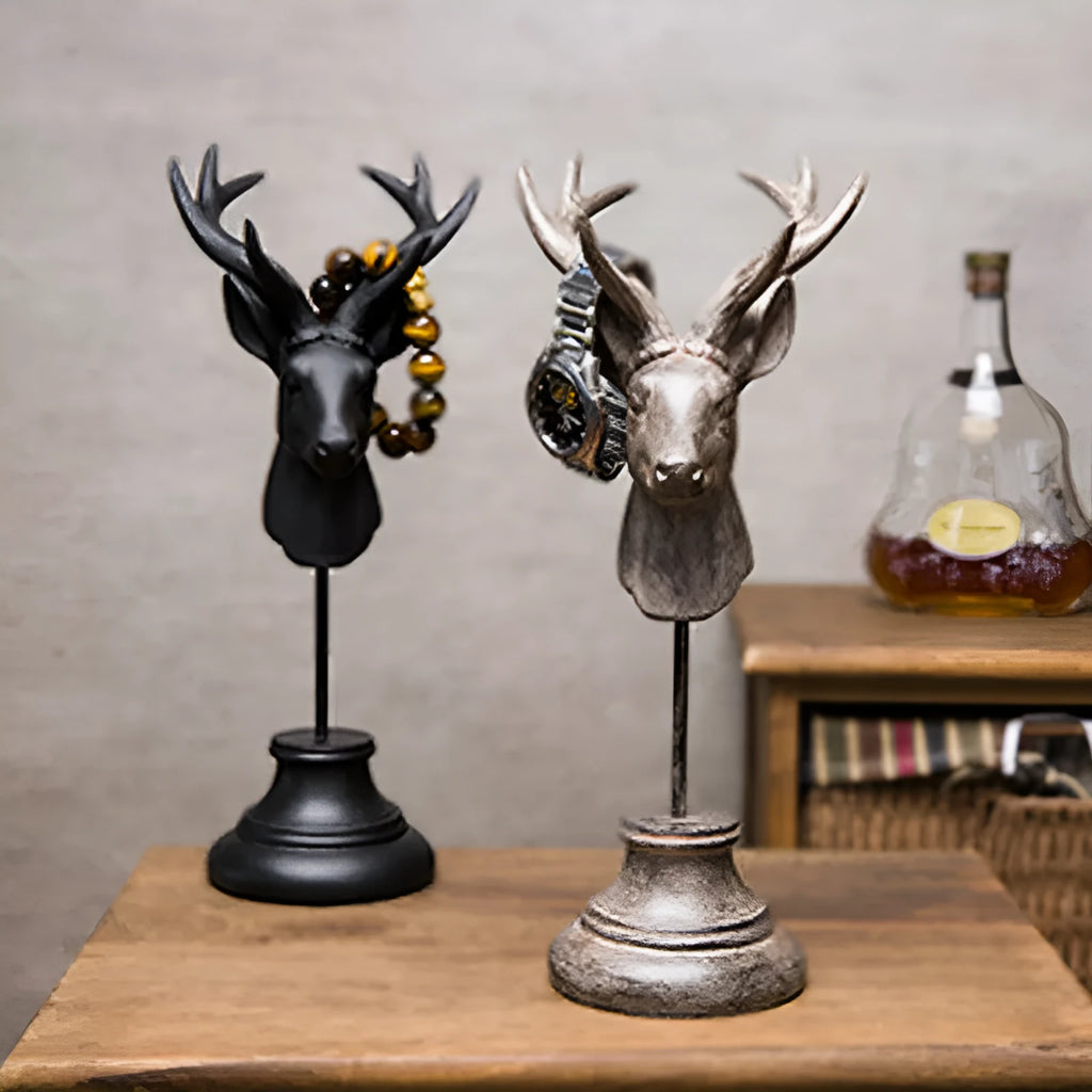 Natural resin animal figurine home decoration in black, white, or wood colour, 32cm tall.