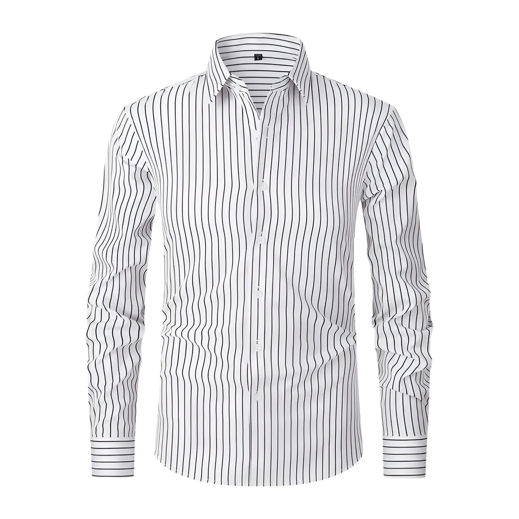 Men's slim fit striped long sleeve shirt in polyester blend for business wear