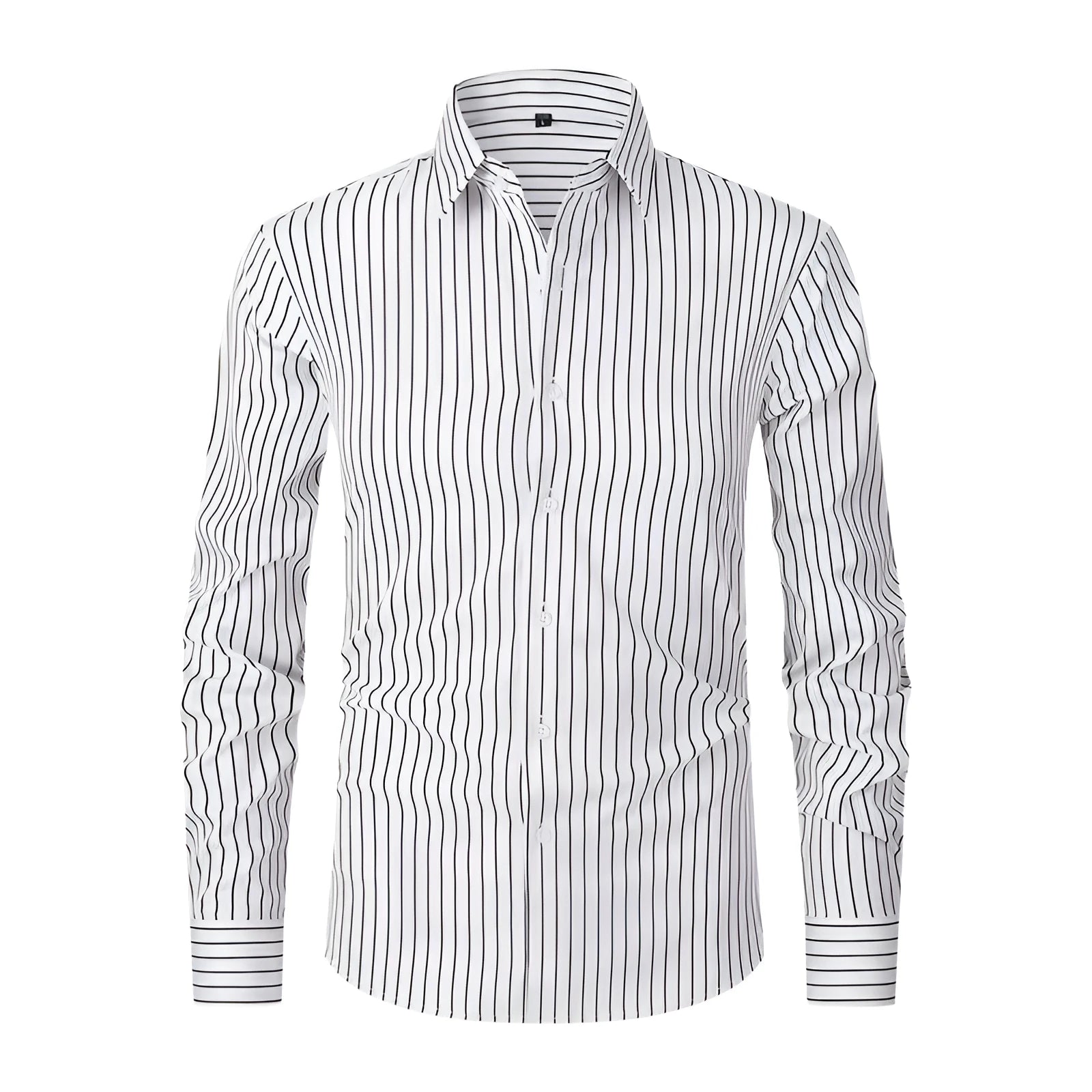 Men's slim fit striped long sleeve shirt in polyester blend for business wear
