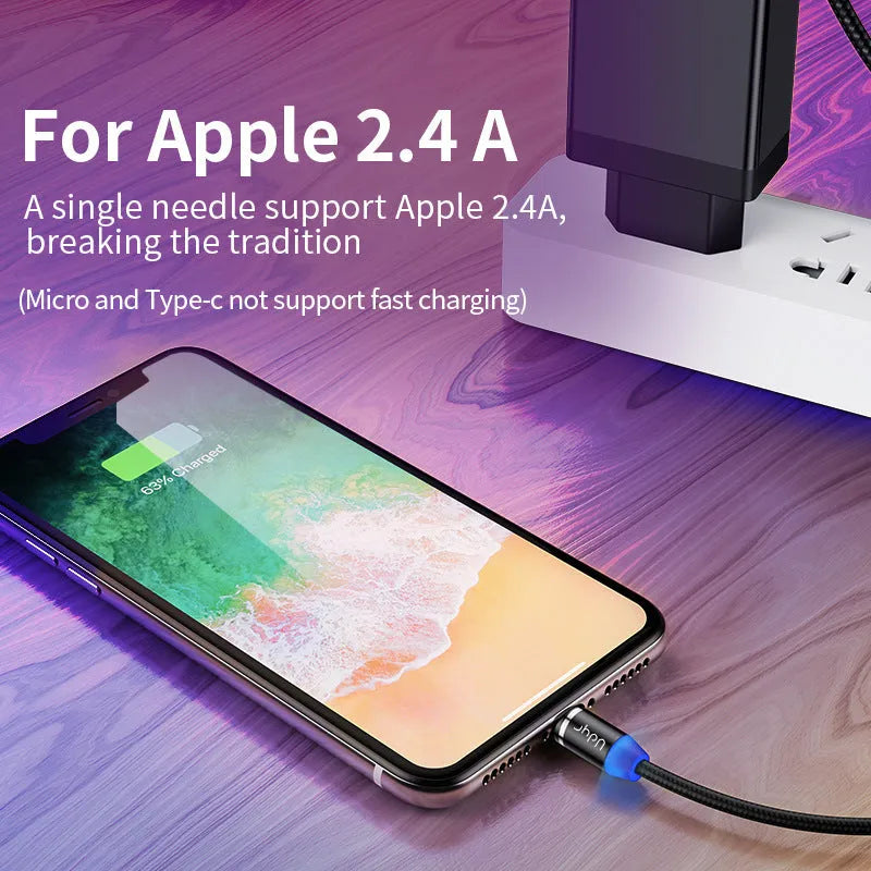 Magnetic data cable with detachable magnetic heads for Android Apple and TYPE-C devices in black red silver colours