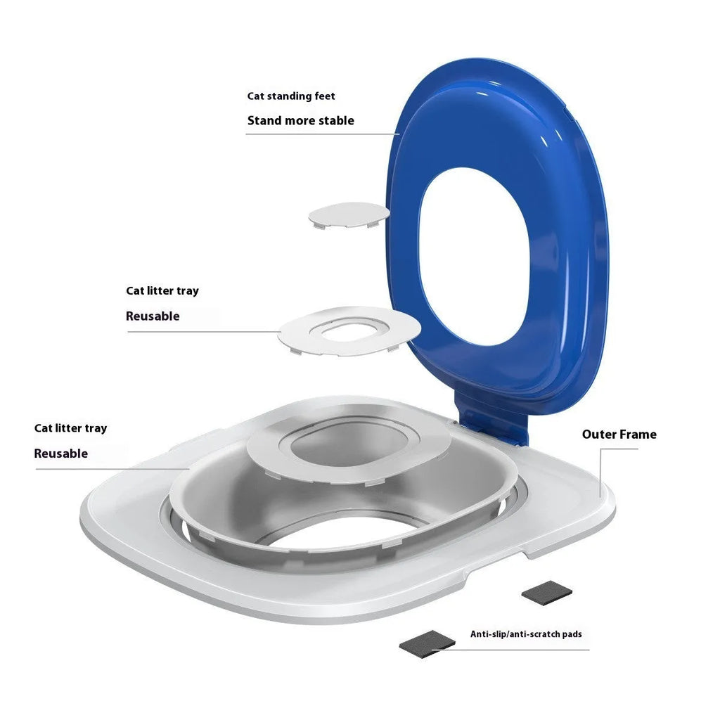 Fifth generation cat toilet trainer tray in ABS plastic shown in blue colour option