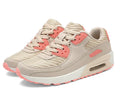 Women's casual beige orange shoes with 3.5cm low block heel showing side profile