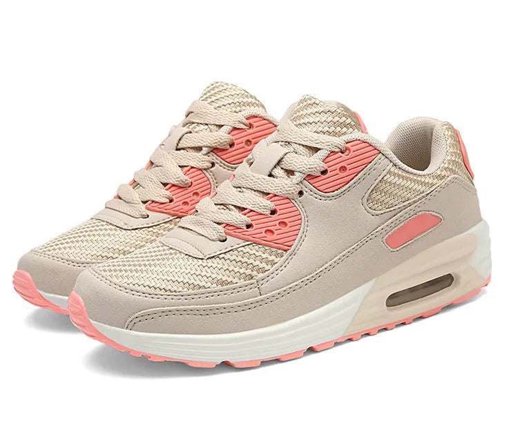 Women's casual beige orange shoes with 3.5cm low block heel showing side profile