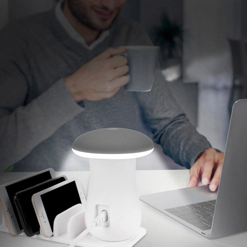 Besegad mushroom-shaped USB charging dock station with LED night light and 5 ports