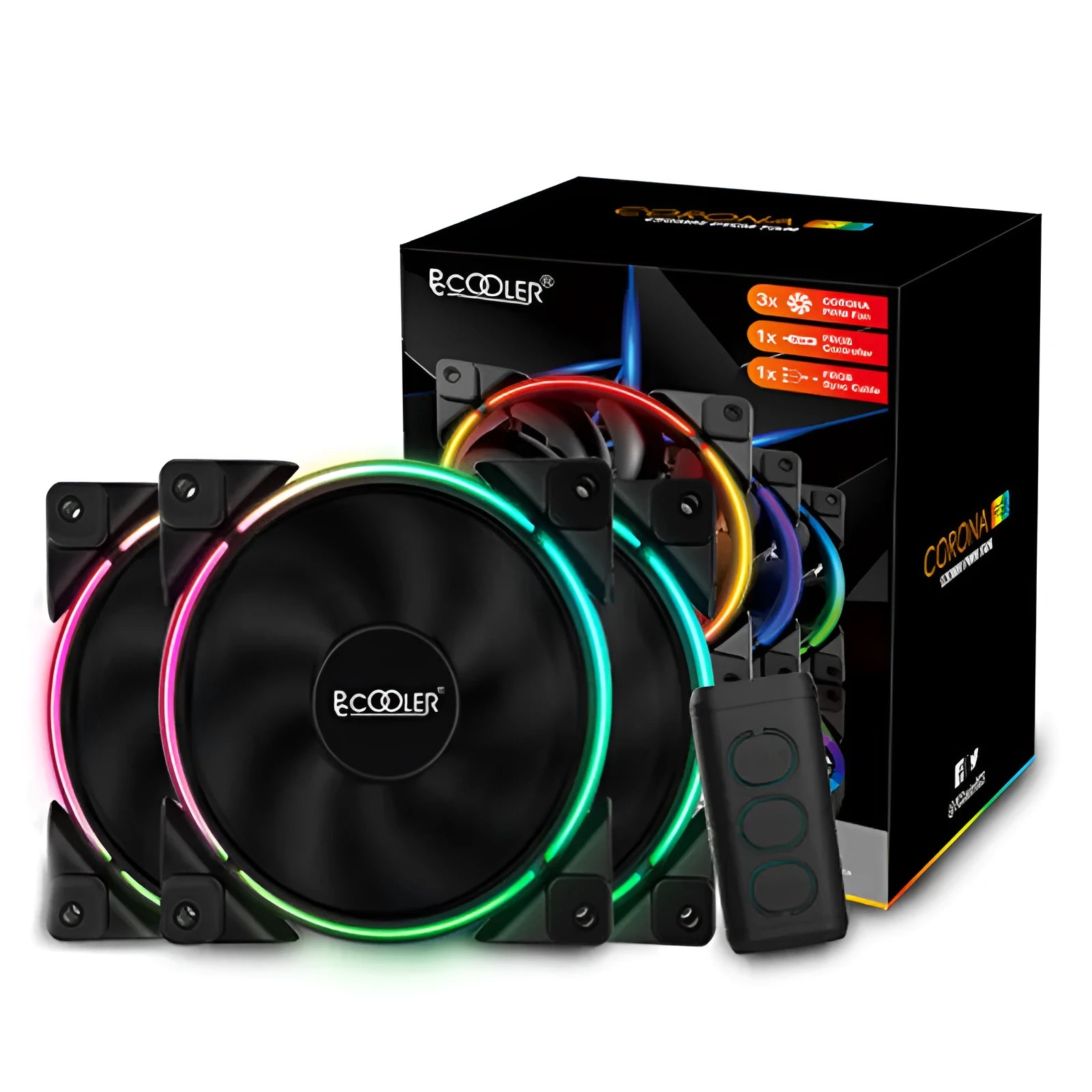 Three black RGB 120mm computer case fans with hydraulic bearings and adjustable speed