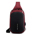 Dark blue waterproof oxford cloth chest bag showing front zipper and crossbody strap