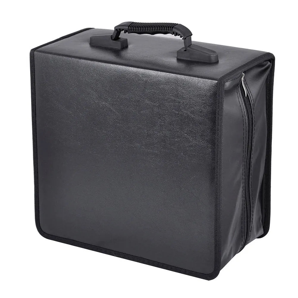 Black Oxford fabric CD DVD storage organiser bag with top carry strap and zipper closure