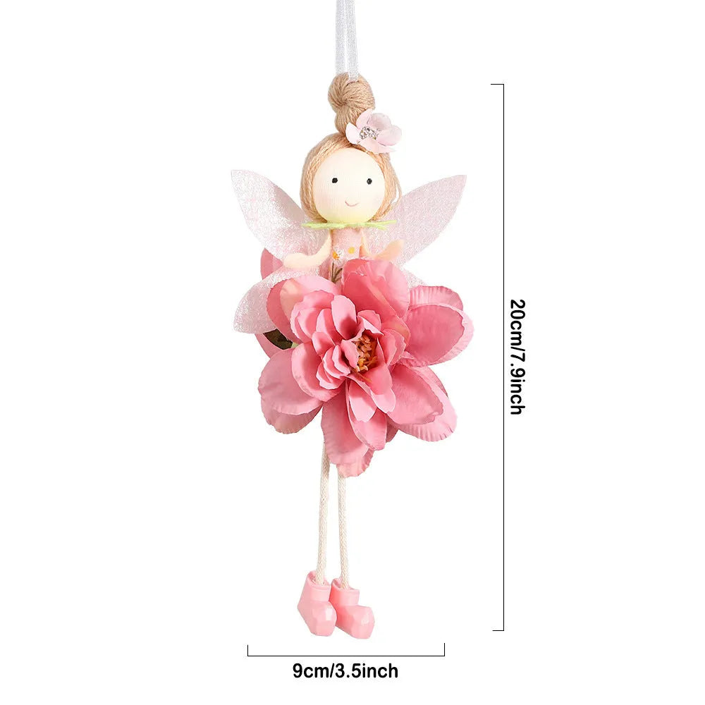FARCENT cloth flower angel elf Easter pendant decoration in dark pink, pink, green, or yellow colours