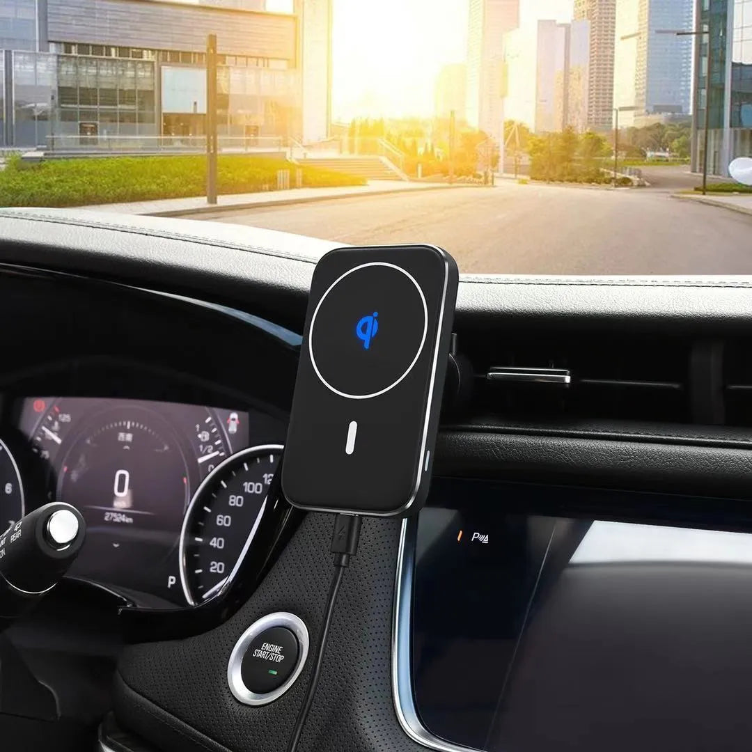 M6 black magnetic car bracket wireless charger with USB interface
