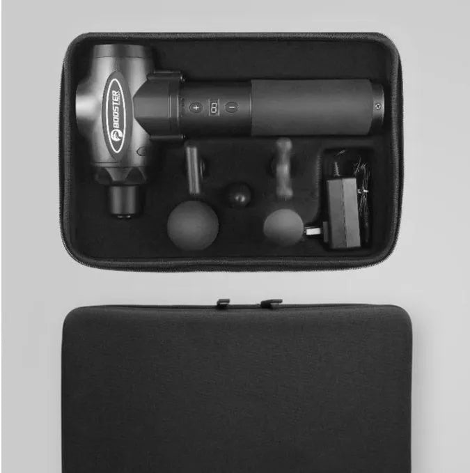 Black and white muscle relaxation massager with adjustable speed settings